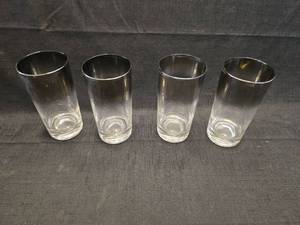 lot 3181 image: Set of 4 Clear Glass Tumblers with Silver Rim