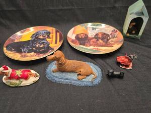 lot 4215 image: Christopher Nick Dachshund Collector Plates and Figurines Set