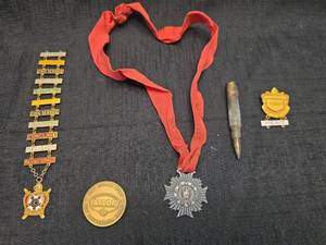 lot 4223 image: Masonic Medal Collection with Service Bars and Commemorative Coin