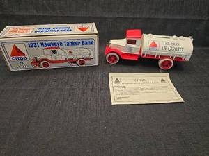 lot 4250 image: CITGO 1931 Hawkeye Tanker Bank Die Cast Truck with Box and Certificate