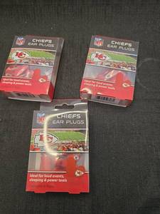 lot 4271 image: Kansas City Chiefs NFL Ear Plugs Set of 3 Packages