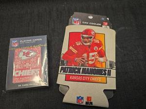 lot 4289 image: Kansas City Chiefs Patrick Mahomes Can Cooler and Playing Cards Set