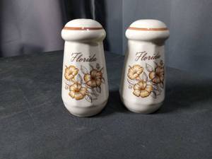 lot 4403 image: Florida Souvenir Salt and Pepper Shakers with Hibiscus Flowers