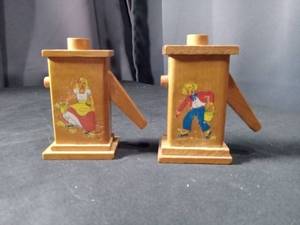 lot 4503 image: Hand Painted Wooden Salt and Pepper Shakers with Dutch Folk Design