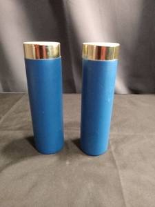 lot 4140 image: Blue Salt and Pepper Shakers Set with Gold Tops