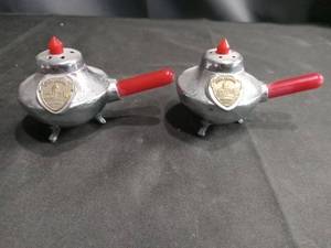 lot 4337 image: Chrome Salt and Pepper Shaker Set with Red Handles