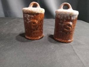 lot 4353 image: Ceramic Salt and Pepper Shakers with Basket Weave Design