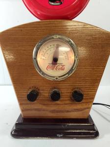 Coca Cola Themed  AM/FM Radio with Wood Case and Red Display