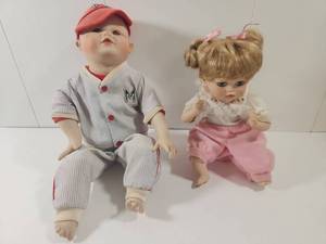 lot 170 image: Porcelain Baseball Player Boy Doll and Girl Doll with Pink Potty Set