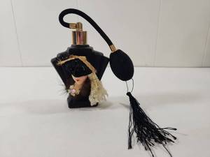 lot 258 image: Black Glass Perfume Atomizer with Decorative Doll Figure