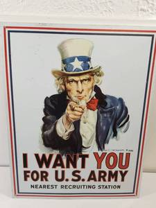 lot 277 image: I Want You for U.S. Army Uncle Sam Recruitment Poster Metal Sign