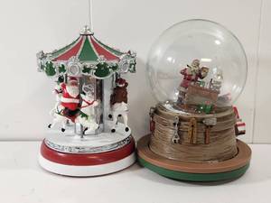 lot 290 image: Christmas Musical Carousel and Snow Globe Set