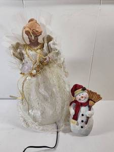 lot 297 image: Christmas Angel Tree Topper with Snowman Outlet Holiday Decoration Set