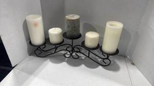 lot 2026 image: Iron 5-Candle Holder Centerpiece with Pillar Candles