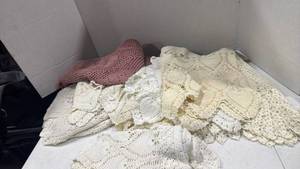 lot 2032 image: Handmade Crochet Lace Doilies and Table Runners and more