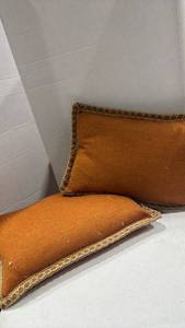 lot 2039 image: Orange Canvas Throw Pillows with Decorative Trim