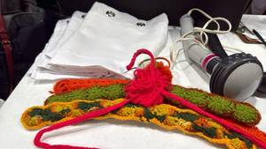 lot 2061 image: Crochet hangers, massagers and curtain panels 14 in tall