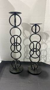 lot 2080 image: Black metal candleholders