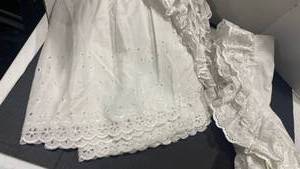 lot 2087 image: White eyelet bedskirts and standard shams