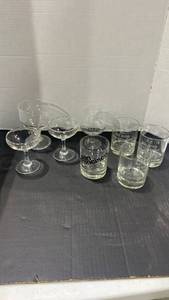 lot 2098 image: Assorted rocks glasses and anniversary champagne glasses