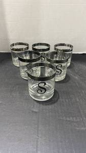 lot 2099 image: Rocks glasses silver rims with S monogram
