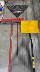 lot 2124 image: Rake, broom and snow shovel