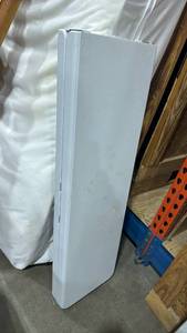 lot 2403 image: White Folding Plastic Table with Metal Legs 6 ft 11 inches wide