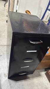 lot 2411 image: Black Metal Filing Cabinet with Chrome Handles 27x14x18