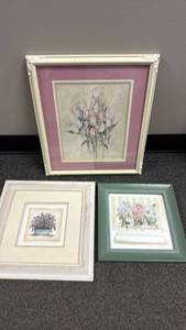 lot 2503 image: 3 framed floral prints largest 14x17.5