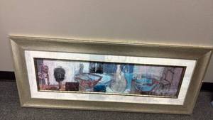 lot 2513 image: Framed contemporary abstract wall decor 17x41