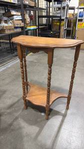 lot 3017 image: Wooden Half Moon Console Table with Turned Legs 29 x 24 x 12 in