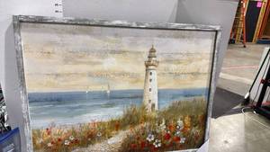 lot 4040 image: Textured framed lighthouse print 24x32