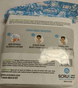 lot 302 image: Scrubzz Rinse Free Bath Sponges 25 Pack