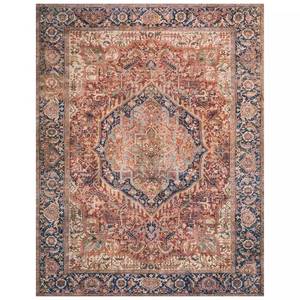 lot 522 image: $410 Loloi II Layla Red Navy Accent or Area Rug 76 x 9 6