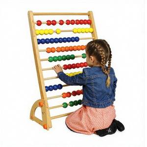 lot 531 image: $209 Constructive Playthings Giant Standing Wooden Abacus for Kids, Oversized Wood Counting Frame with 100 Bright Beads, Ages 12 Months
