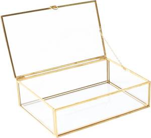 lot 558 image: Large Vintage Golden Lidded Glass Box, Rings Bracelet Organizer Home Decor, Edge Bracelet Decorative Jewelry Display Box(10.8x7x3.9 inch)