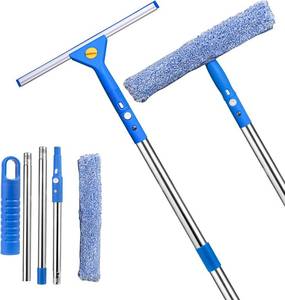 lot 588 image: Professional Window Cleaning kit, 2-in-1 Window Squeegee with 63 Extension Poles, Suitable for Indoor & Outdoor Windows, High Glass, High Windows, Multi-Purpose Car Windshield Cleaning. Extra Scrubber Refill