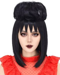 lot 601 image: Black Wig for Costume Women With Buns Necklace Cute Soft Black Wigs for Halloween Costume Cosplay JZ020BK