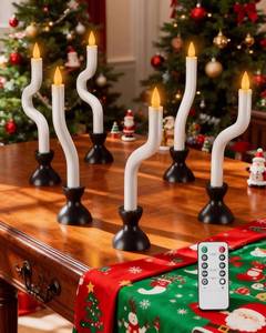 lot 604 image: COOLWUFAN Window Candles with Remote Timer, 6 Pcs Flameless Taper Candles Battery Operated with Black Holder, Realistic LED Flickering Flame Dripless, Christmas Decorations Indoor for Home Party Fall