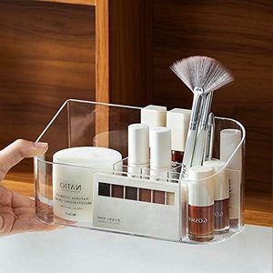 lot 608 image: SUNFICON Makeup Tray Holder Organizer Cosmetic Display Case Tabletop Desktop Vanity Countertop Bathroom Wall Cabinet Medicine Storage Box 9 Dividers 2 Removable for Womens Ladies Girls Crystal Clear