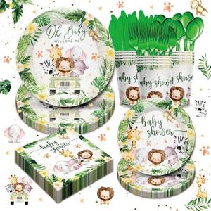 lot 3005 image: Safari Birthday Supplies Tableware Boys - Safari Jungle Baby Shower Party Decorations Include Plates, Cups, Napkins, Tableware, Wild Birthday Baby Shower Decorations  24 Guests