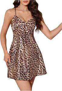 lot 3054 image: SweatyRocks Womens Leopard Print V Neck Nightgown Spaghetti Strap Chemise Mini Sleep Dress Large