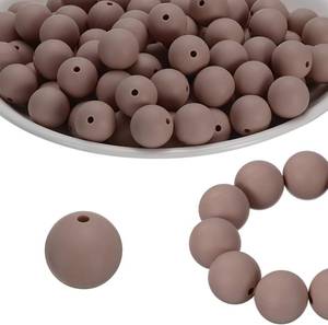 lot 3078 image: 100 Pcs Silicone Beads Bulk, Coffee 15mm Silicone Round Focal Loose Beads for Keychain Pens Bracelets Necklace DIY Crafts Making