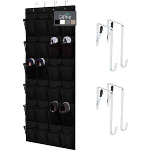lot 3087 image: HOME GENIE Over the Door Hanging Shoe Organizer 24 Breathable Mesh Pockets Closet Rack Storage Holder Stay in Place Hooks Hang on Closets Hanger H