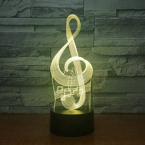 lot 3098 image: Music Note 3D Night Light, 7 Colors Changing Optical Illusion Touch Table Desk Lamp, Perfect Gifts for Kids  Home Decoration LED Lamp