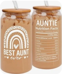 lot 3100 image: Pawzity Aunt Gifts - Auntie Gifts from Niece Nephew - Birthday, Mothers Day, Christmas Gift for Auntie Aunty - Gift for New Aunts, To Be Aunts - 16 Oz 2-sided Can Glass