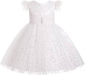 lot 3103 image: IBTOM CASTLE Kids Flower Girl Dress Feather Flutter Sleeve Tulle Tutu Dress Formal Dress Bowknot Birthday Party Wedding 2-3 Years