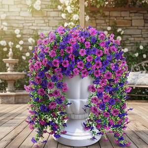 lot 3112 image: Artificial Decor Flowers for Outdoor, 4 Pcs UV Resistant & Look Real, No Fade Faux Plants for Spring Summer Decoration, Outside Home Garden Porch Patio Balcony Yard (Purple Pink-4pc)