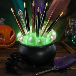 lot 3120 image: Halloween Witches Cauldron Pen Holder Glow in The Dark Bubbling Witches Cauldron Pot Makeup Brush Pencil Holder for Gothic Desk Decor Halloween Desk Organizer for Spooky Gifts