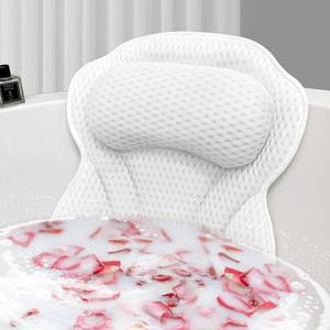lot 3125 image: Bath Pillow for Bathtub, 4-Inch Thick Ergonomic Head Neck Support, 6 Strong Suction Cups, Breathable 4D Air Mesh   Machine Washable, Quick Dry, Luxury Spa Accessories (White, 17.3  x 16.7 )